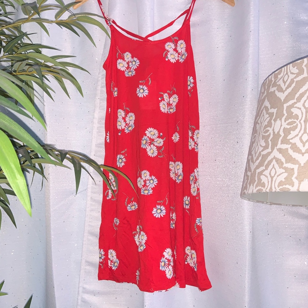 Red floral summer dress